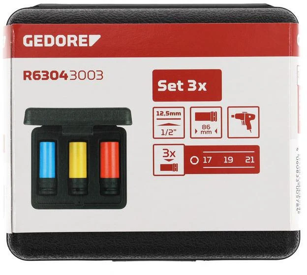 GEDORE RED Schlagschraubersteckschlüsselsatz 3-tlg. 1/2 Zoll SW 17/19/21 mm mit Kunststoffhülsen