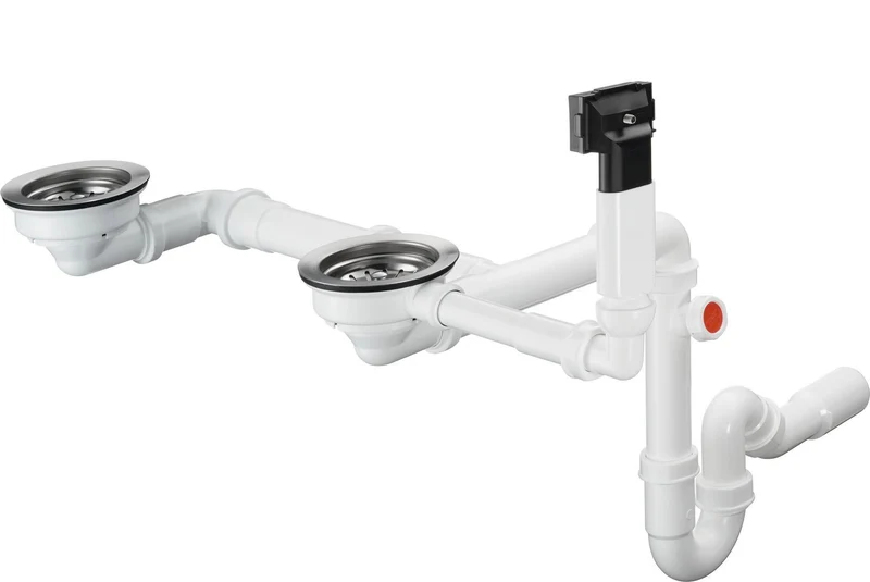 Hansgrohe Manuelle Ab- und Überlaufgarnitur Doppelbecken Granit D17-10 in Chrom – 1 1/2" Anschluss