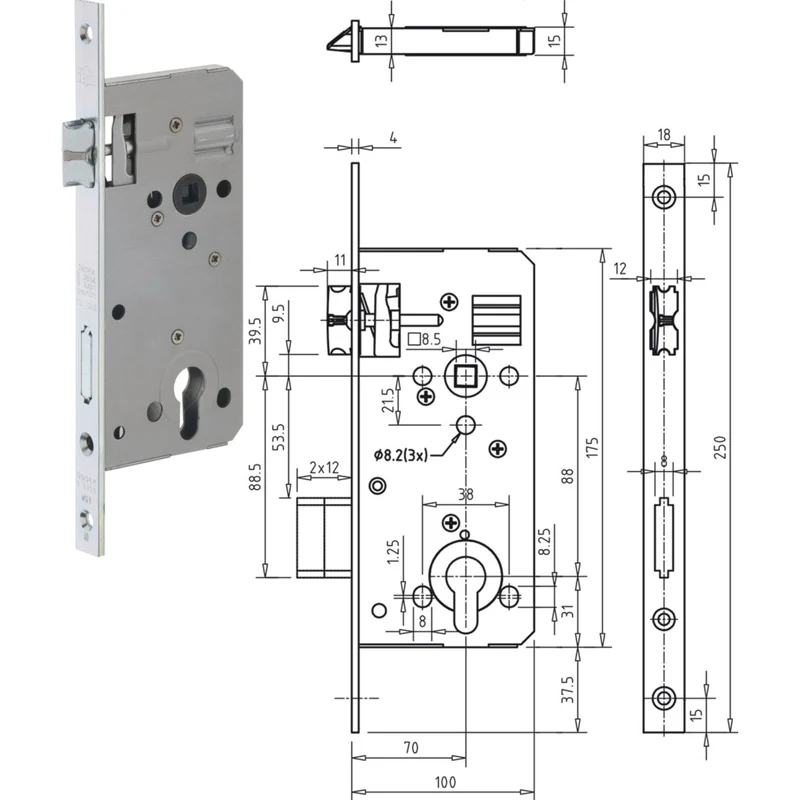 Haustürschloss Serie 127.WZ Dekorsilber