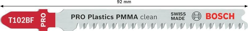 Bosch Stichsägeblatt T 102 BF Clean for PMMA, L.92mm, Zahnteilung 1,8mm, BIM, 3er-Pack