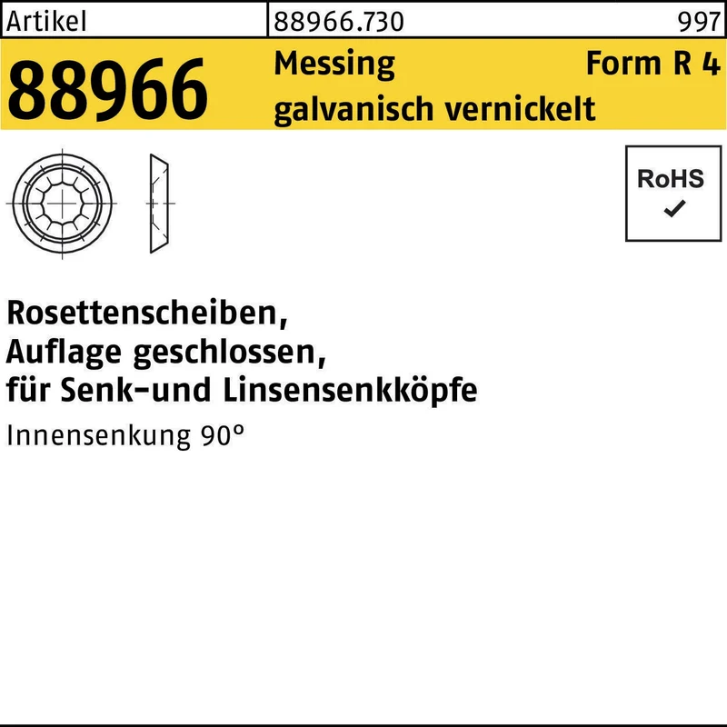 REYHER Rosettenscheibe R 88966 geschlossen Messing vernickelt 7,0x12,0x3,4 mm – 100 Stück