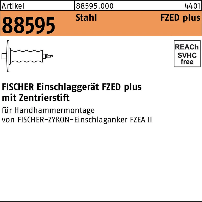 FISCHER Einschlaggerät FZED 10 plus mit Zentrierstift – Stahl, 10 mm, für FZED-Anker