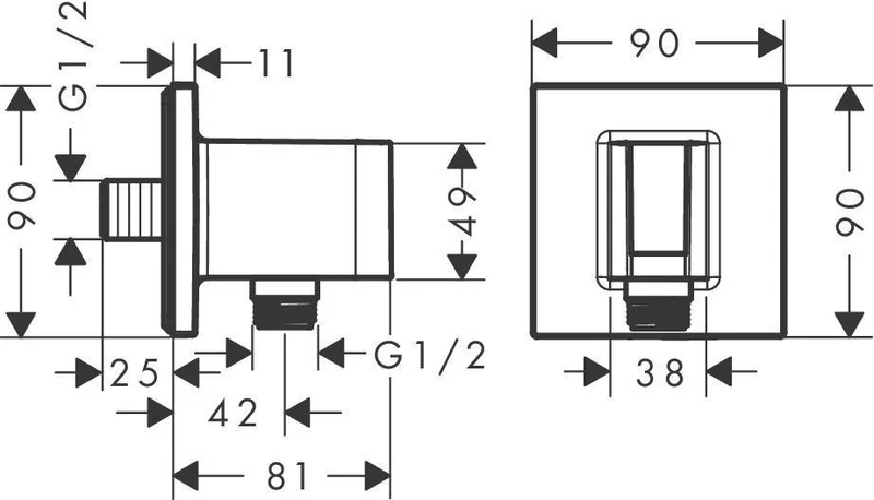 AXOR FixFit Porter Anschlusswinkel eckig Metall mit Rückflussverhinderer chrom