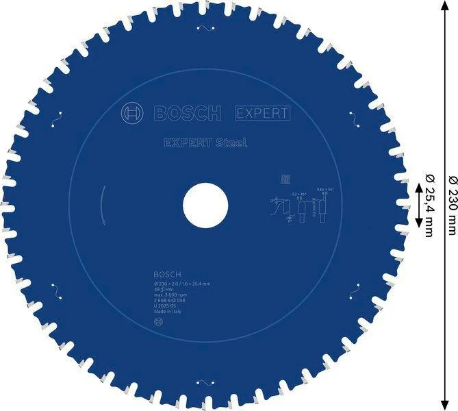Bosch Kreissägeblatt Expert for Steel 230 mm, 48 Zähne, für Edelstahl, 25,4 mm Bohrung