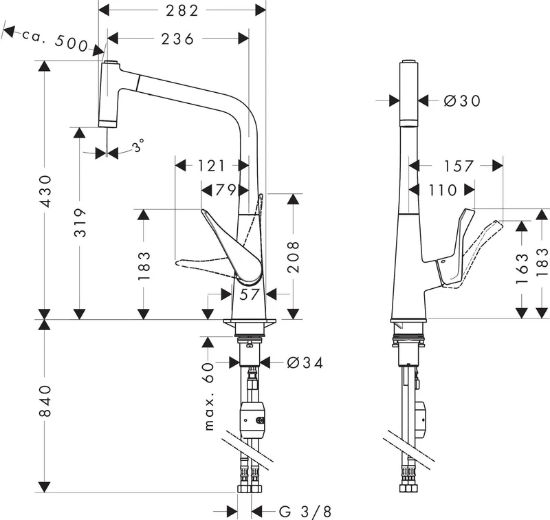 HANSGROHE EH-Küchenmischer METRIS DN 15 m Ausz-br
