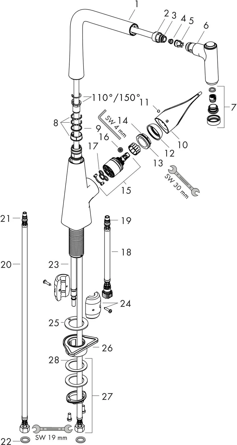 HANSGROHE EH-Küchenmischer METRIS DN 15 m Ausz-br