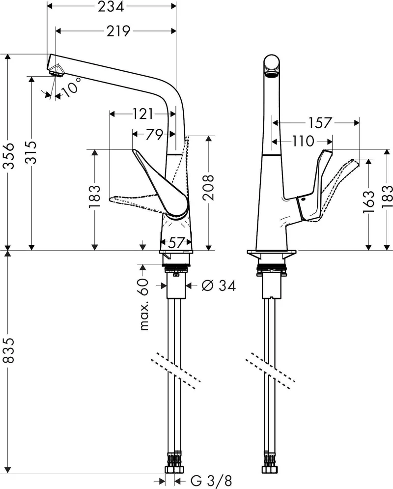 HANSGROHE Metris M71 Einhebel-Küchenmischer 320 für Vorfenstermontage, chrom