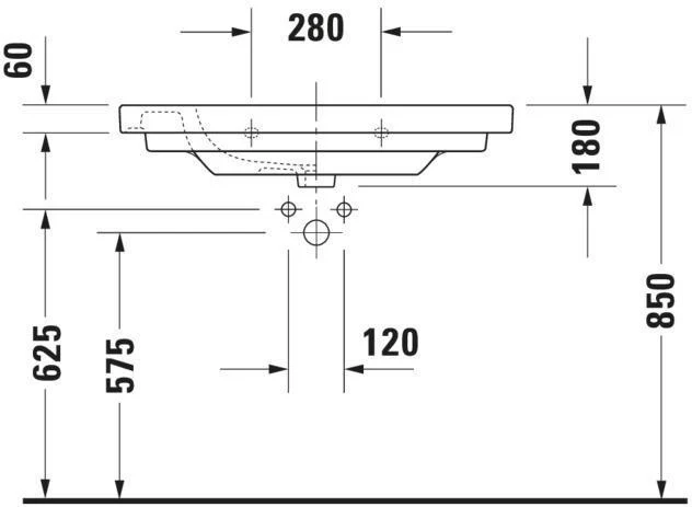 Duravit D-Code Möbelwaschtisch 850 mm, weiß, ohne Überlauf, mit Hahnlochbank – wandhängend