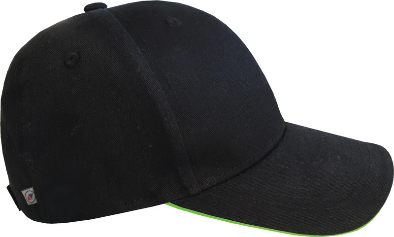 Terrax Workwear Cap universal schwarz/limette – Baumwoll-Arbeitscap mit Kontrastpaspel