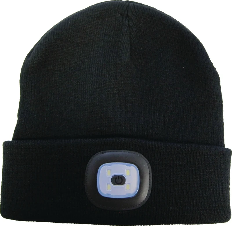 Strickmütze universal schwarz TERRAX mit Licht – doppellagig, 100% Polyacryl, Logostickerei