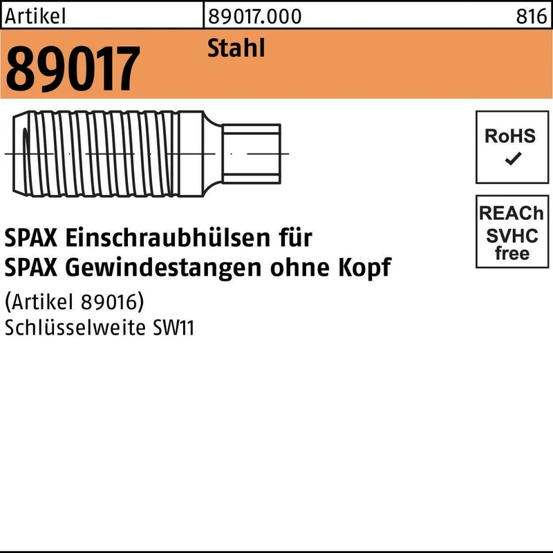 SPAX Einschraubhülse R 89017 für Gewindestangen aus Stahl – 1 Stück
