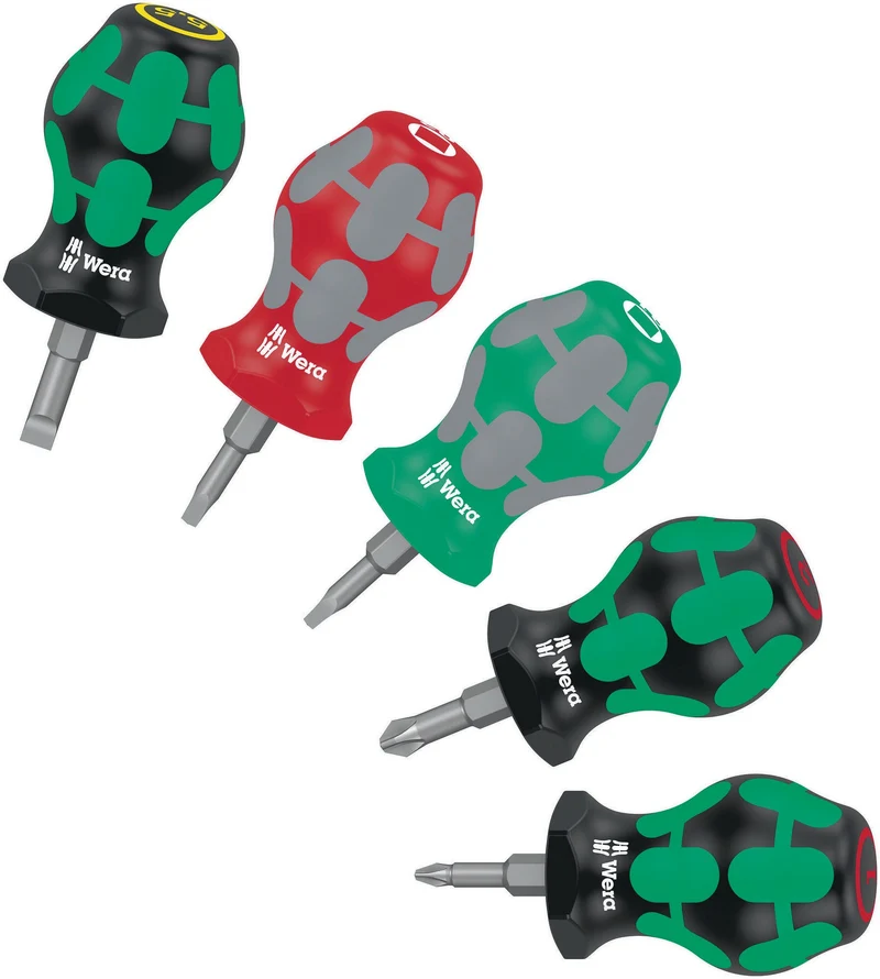 WERA Schraubendrehersatz Stubby Set 3 5-teilig mit Kraftform Griff und kurzer Klinge