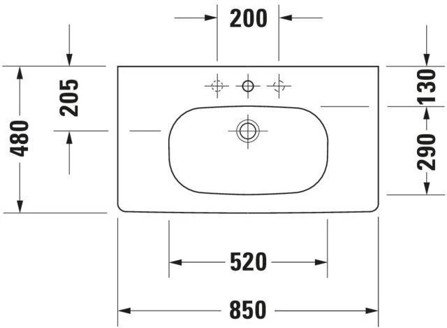 Duravit D-Code Möbelwaschtisch 850 mm weiß, 1 Hahnloch, ohne Überlauf, wandhängend