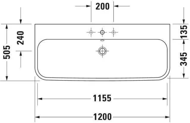 DURAVIT Möbelwaschtisch Happy D.2 1200 mm mit Überlauf, 1 Hahnloch mittig, WonderGliss, weiß