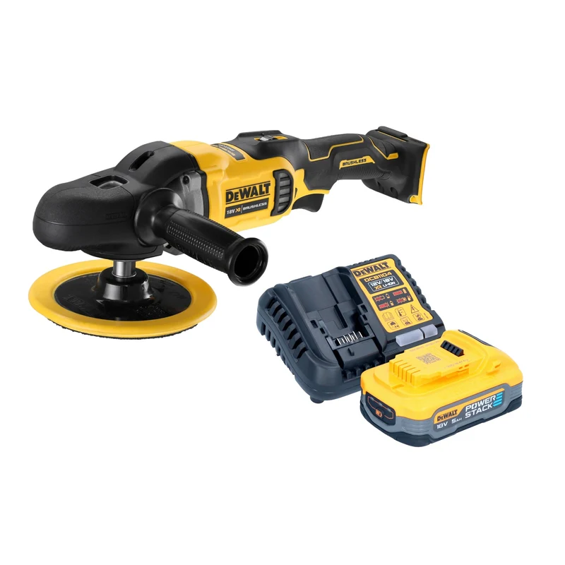 DeWalt DCM 849 H1 Akku Exzenter Poliermaschine 18 V 180 mm Brushless + 1x Powerstack Akku 5,0 Ah + Ladegerät