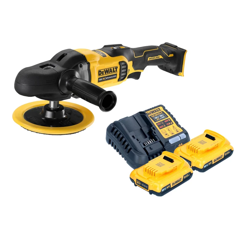 DeWalt DCM 849 D2 Akku Exzenter Poliermaschine 18 V 180 mm Brushless + 2x Akku 2,0 Ah + Ladegerät