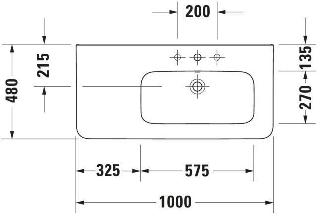 Duravit DuraStyle Möbelwaschtisch 1000 mm weiß mit WonderGliss, Becken rechts, 3 Hahnlöcher