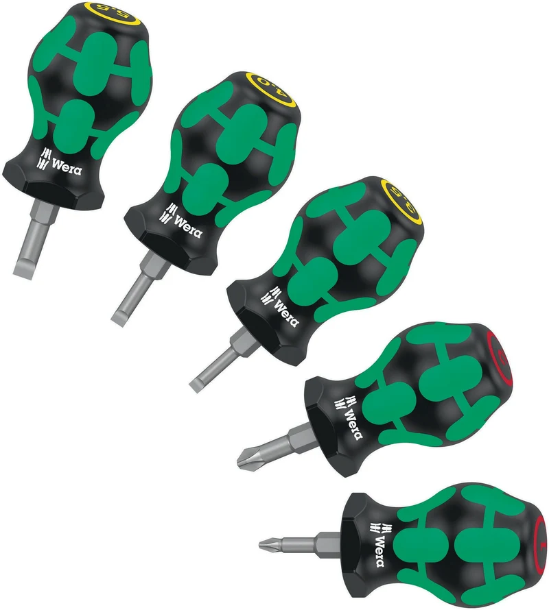 WERA Schraubendrehersatz Stubby Set 1, 5-teilig, kurze Klingen für enge Bauräume