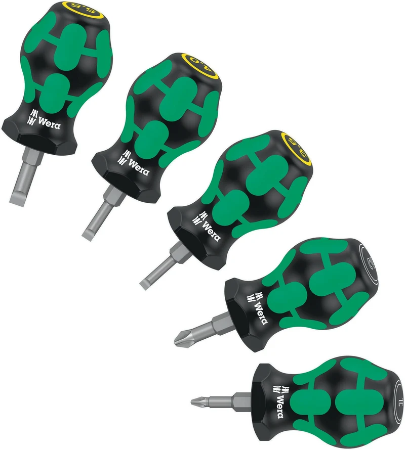 Wera Schraubendrehersatz Stubby Set 2, 5-teilig, kurze Klingen für enge Bauräume