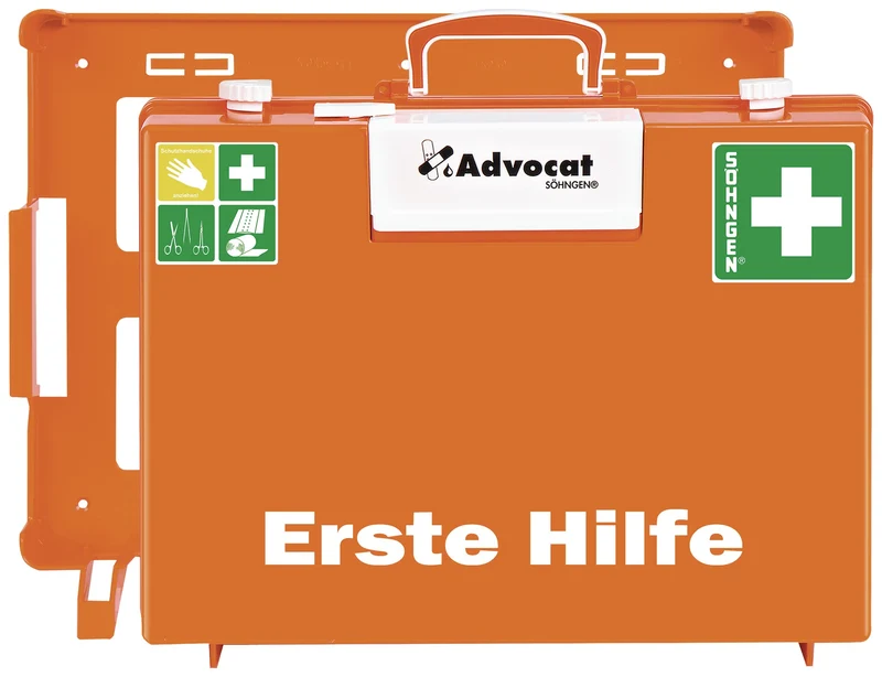 SÖHNGEN Erste Hilfe Koffer Advocat DIN 13169-2021 orange – mit Wandhalterung & Schnellzugriff