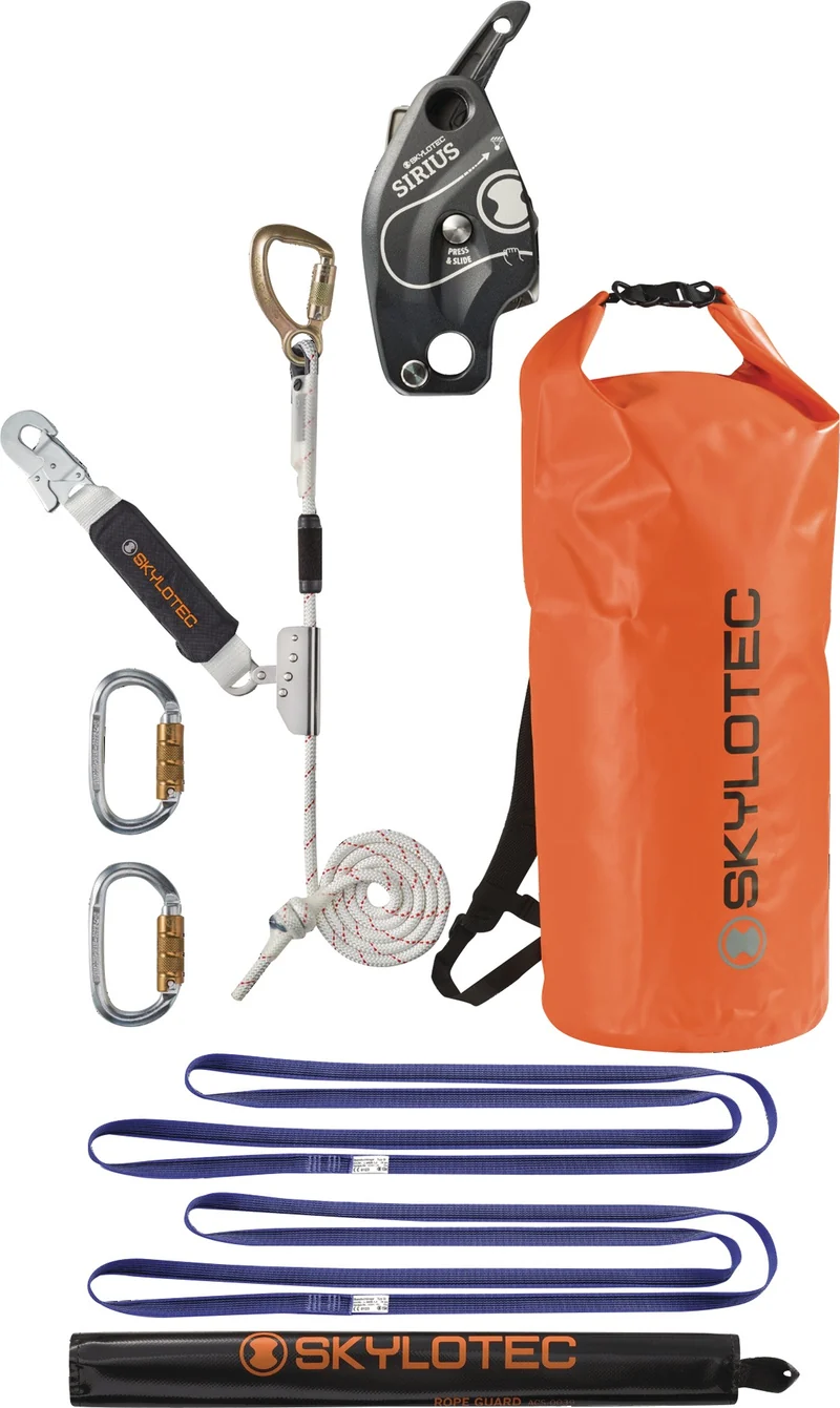SKYLOTEC Auffang-Set ROOFWORXX KIT 20 – 5-teiliges PSA-Set mit 20 m Auffanggerät, Abseilgerät und DRYBAG