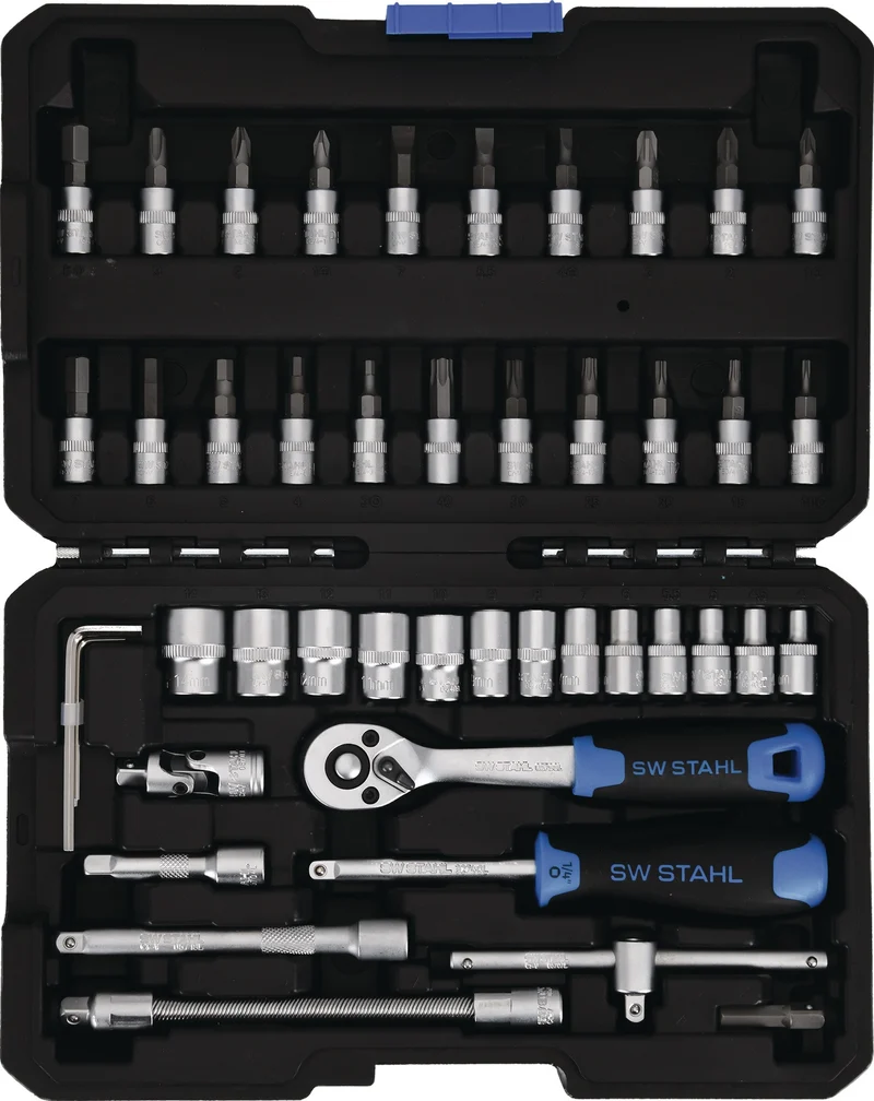 SW STAHL Steckschlüssel-Satz 48-teilig 1/4 Zoll SW 4-14 mm mit Umschaltknarre und 72 Zähnen