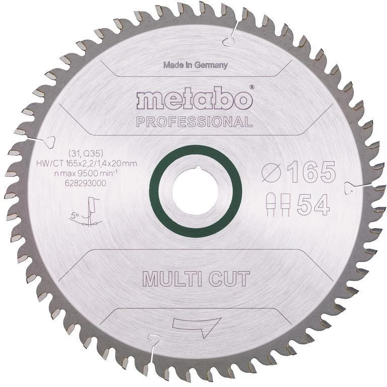 METABO Kreissägeblatt multi cut professional D165x2,2/1,4xB20mm Z54 FZ/TZ – Universell für Holz, Kunststoff & Alu