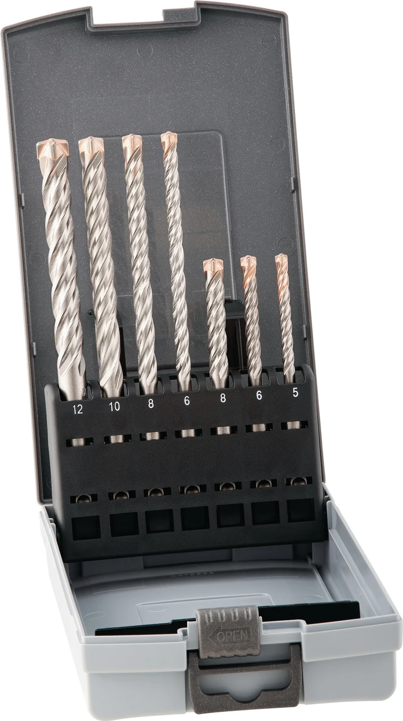 ALPEN FORCE X 7-teiliger SDS-plus Hammerbohrersatz mit 4 Vollhartmetallschneiden