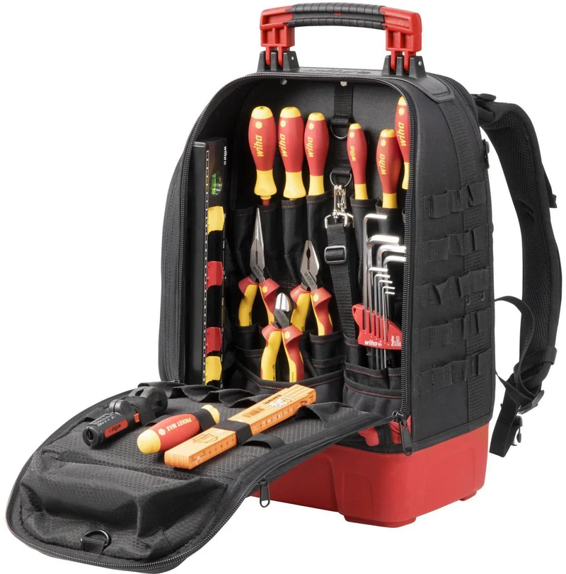 Wiha Werkzeugsortiment electric 27-teilig im Werkzeugrucksack – VDE isoliert, 77 Aufbewahrungsmöglichkeiten