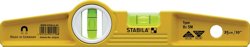 STABILA Torpedowasserwaage 81 SM 25 cm Aluminium gelb, ± 0,5 mm/m, mit Seltenerd-Magnet