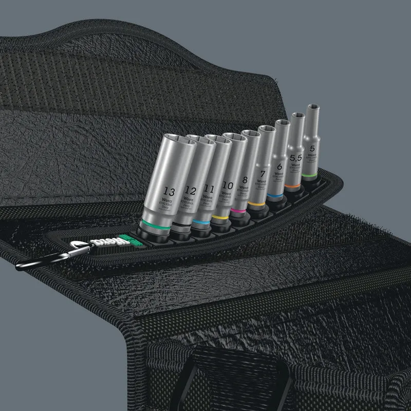 WERA Steckschlüsseleinsatz-Set Belt A Deep 1, 9-teilig, SW 5-13 mm, Antrieb 1/4"