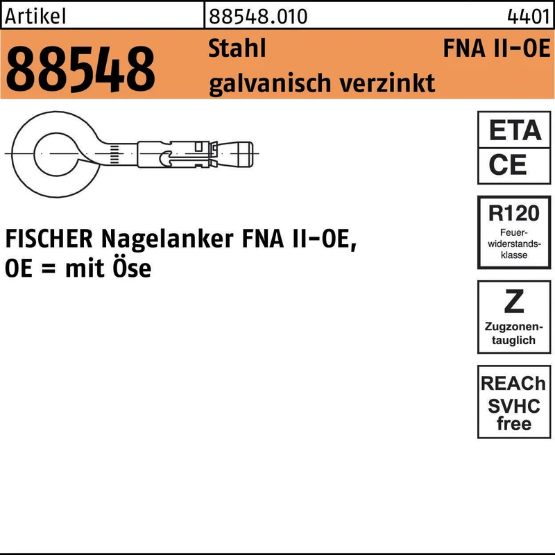 FISCHER Nagelanker FNA II 6x25 OE mit Öse, Stahl galvanisch verzinkt