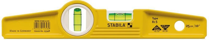 STABILA Torpedowasserwaage 81 S 25 cm – Aluminium, gelb, ± 0,5 mm/m