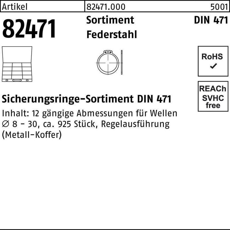 F. REYHER Sicherungsringsortiment DIN 471, 925-teilig, Federstahl