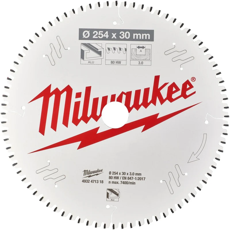 MILWAUKEE Kreissägeblatt 254 mm Z80 Aluminium für Gehrungssägen