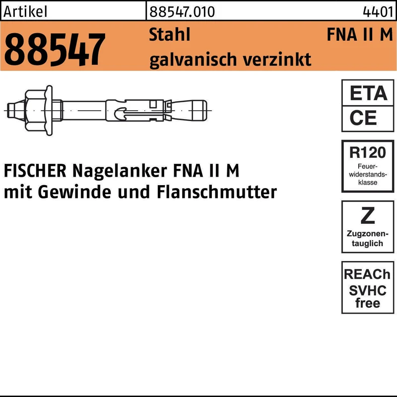 FISCHER Nagelanker FNA II M 6x30 M6/5 Stahl galvanisch verzinkt – 100 Stück