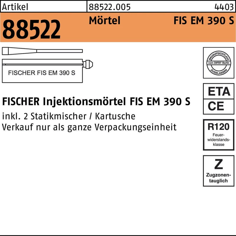 FISCHER Injektionsmörtel FIS EM 390 S Kunstharz 6 Stück – Verbundmörtel für chemische Befestigung