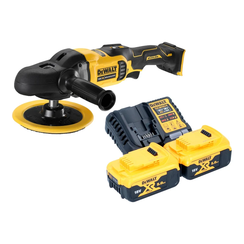 DeWalt DCM 849 P2 Akku Exzenter Poliermaschine 18 V 180 mm Brushless + 2x Akku 5,0 Ah + Ladegerät
