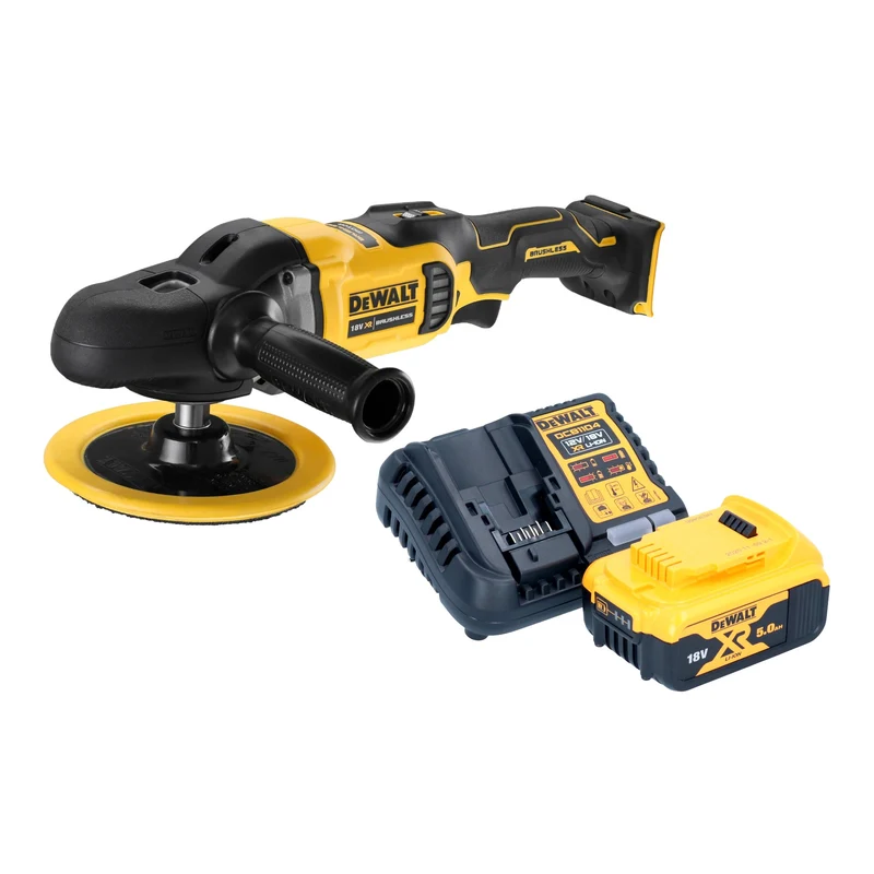 DeWalt DCM 849 P1 Akku Exzenter Poliermaschine 18 V 180 mm Brushless + 1x Akku 5,0 Ah + Ladegerät