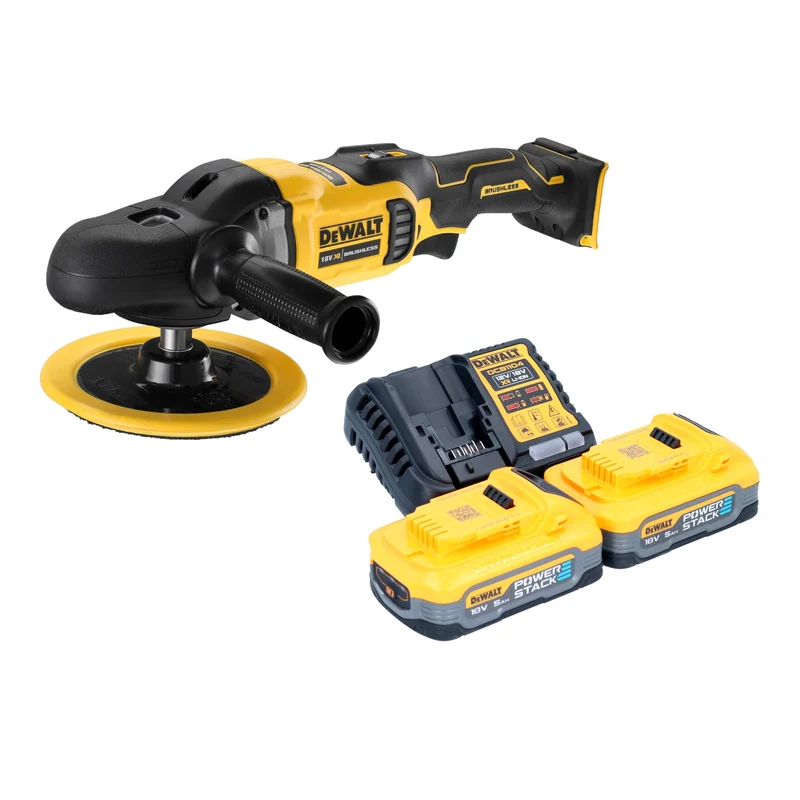 DeWalt DCM 849 H2 Akku Exzenter Poliermaschine 18 V 180 mm Brushless + 2x Powerstack Akku 5,0 Ah + Ladegerät