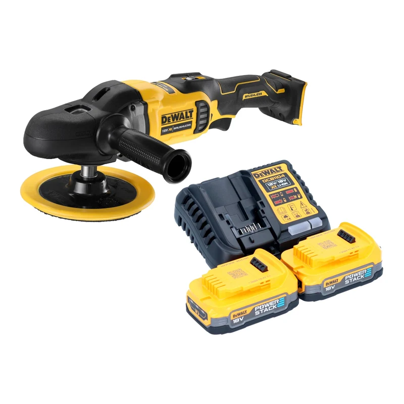 DeWalt DCM 849 E2 Akku Exzenter Poliermaschine 18 V 180 mm Brushless + 2x Powerstack Akku 1,7 Ah + Ladegerät