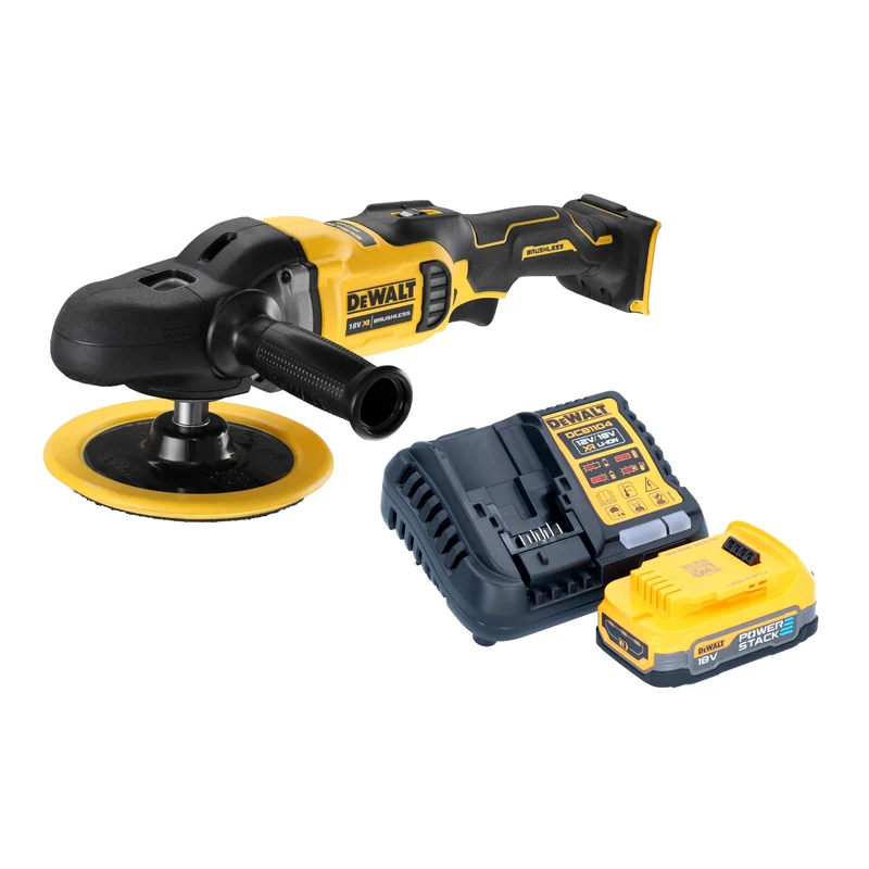 DeWalt DCM 849 E1 Akku Exzenter Poliermaschine 18 V 180 mm Brushless + 1x Powerstack Akku 1,7 Ah + Ladegerät