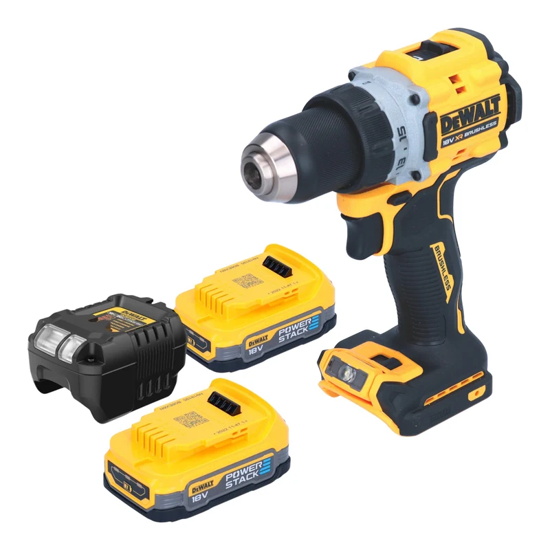 DeWalt DCD 800 E2 Akku Bohrschrauber 18 V 90 Nm Brushless + 2x Powerstack Akku 1,7 Ah + Ladegerät