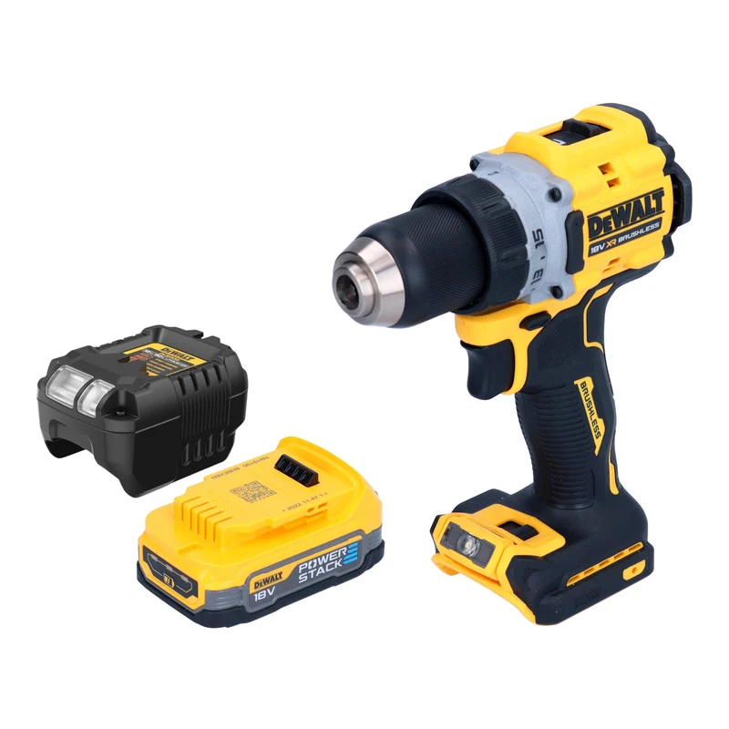 DeWalt DCD 800 E1 Akku Bohrschrauber 18 V 90 Nm Brushless + 1x Powerstack Akku 1,7 Ah + Ladegerät
