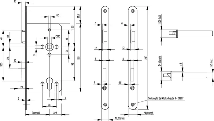 BKS Haustür-Einsteckschloss 0024 ( 3000251579 ) PZW 22/60/92/10 mm DIN links