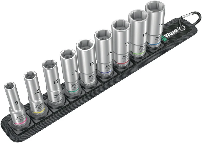 WERA Steckschlüsseleinsatzset Belt B Deep 1 9-teilig SW 8-19 mm Antrieb 10 mm (3/8″)
