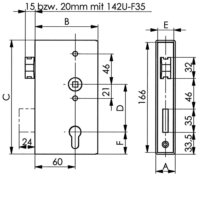 AMF Schlosskasten 140UM ( 3000251254 ) DIN links / rechts Dornmaß 60 mm