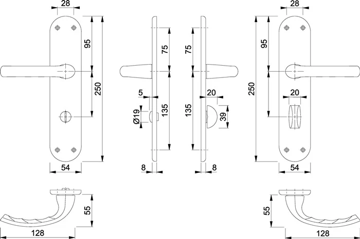 Hoppe Renovationsgarnitur Tôkyô 1710/3334 ( 8000348501 ) Aluminium F1 Entfernung 78 mm