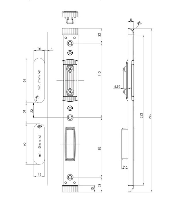 FUHR Schließteil 59046 ( 3000254348 ) Falle/Riegel links / rechts silberfarbig