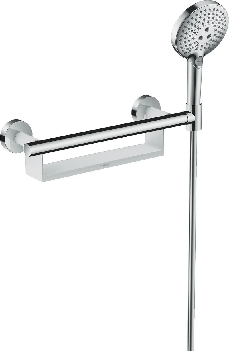 HANSGROHE UNICA COMFORT Haltegriff weiß/chrom mit Ablage und Brausehalter
